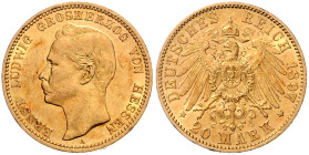 Hessen. 
Ernst Ludwig 1892-1918. 20 Mark 1897 A. Jaeger&nbsp;225. winz. Rf.. 

ss