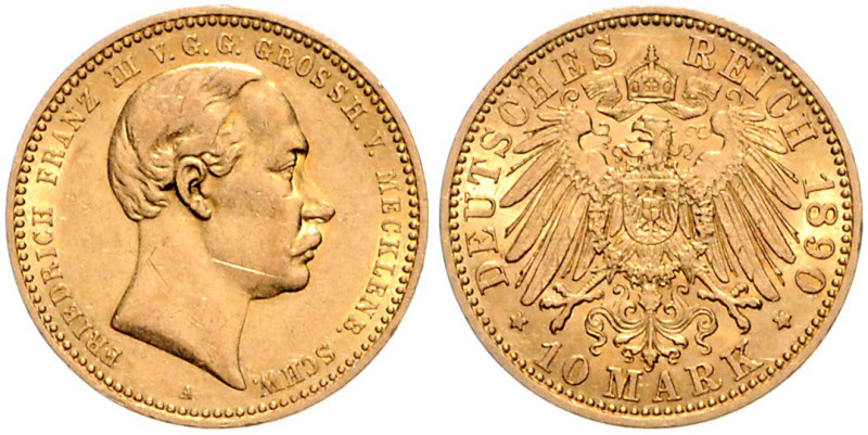Mecklenburg/-Schwerin. 
Friedrich Franz III. 1883-1897. 10 Mark 1890 A. Jaeger&...