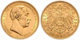 Mecklenburg/-Schwerin. 
Friedrich Franz III. 1883-1897. 10 Mark 1890 A. Jaeger&nbsp;232. . 

ss/ss+