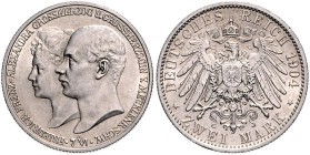 Mecklenburg/-Schwerin. 
Friedrich Franz IV. 1897-1918. 2 Mark 1904 A Zur Hochzeit mit Alexandra. Jaeger&nbsp;86. . 

ss-vz