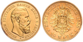 Preußen. 
Friedrich III. 1888. 10 Mark 1888 A. Jaeger&nbsp;247. . 

f.vz