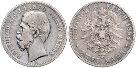 Reuss, jüngere Linie. 
Heinrich XIV. 1867-1913. 2 Mark 1884 A. Jaeger&nbsp;120. . 

s-ss