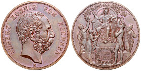Sachsen. 
Albert 1873-1902. Denkmünze in 5-Mark-Größe 1889 E Zur 800-Jahrfeier des Hauses Wettin, aus bronziertem Kupfer und für hervorragende Beteil...