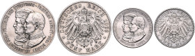 Sachsen. 
Friedrich August III. 1904-1918. Lot von 2 Stücken: 2 Mark und 5 Mark 1909 E Zur 500-Jahrfeier der Universität Leipzig. Jaeger&nbsp;138,139...