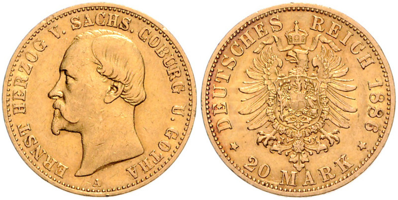 Sachsen/-Coburg-Gotha. 
Ernst II. 1844-1893. 20 Mark 1886 A. Jaeger&nbsp;271. ....