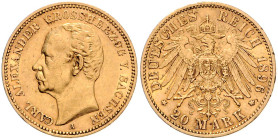 Sachsen/-Weimar-Eisenach. 
Carl Alexander 1853-1901. 20 Mark 1896 A. Jaeger&nbsp;282. kl. Rf.. 

ss