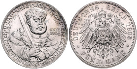 Sachsen/-Weimar-Eisenach. 
Wilhelm Ernst 1901-1918. 5 Mark 1908 Zur 350-Jahrfeier der Universität Jena. Jaeger&nbsp;161. kl. Rf., kl. korr. Stelle au...
