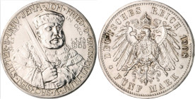 Sachsen/-Weimar-Eisenach. 
Wilhelm Ernst 1901-1918. 5 Mark 1908 Zur 350-Jahrfeier der Universität Jena. Jaeger&nbsp;161. Broschierspur auf Rs.. 

v...