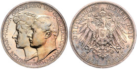 Sachsen/-Weimar-Eisenach. 
Wilhelm Ernst 1901-1918. 3 Mark 1910 A Zur Hochzeit mit Feodora v. Sachsen-Meiningen. Jaeger&nbsp;162. . 

st-