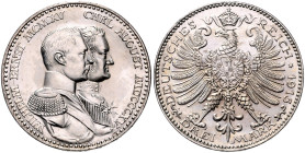 Sachsen/-Weimar-Eisenach. 
Wilhelm Ernst 1901-1918. 3 Mark 1915 A Zur Jahrhundertfeier des Großherzogtums. Jaeger&nbsp;163. winz. Rf., min. berieben....