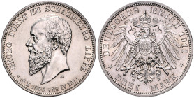 Schaumburg/-Lippe. 
Georg 1893-1911. 3 Mark 1911 A Auf den Tod des Fürsten. Jaeger&nbsp;166. winz. Rf.. 

st-/st