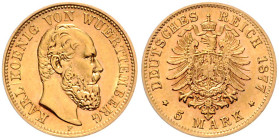 Württemberg. 
Karl 1864-1891. 5 Mark 1877 F. Jaeger&nbsp;291. . 

vz+
