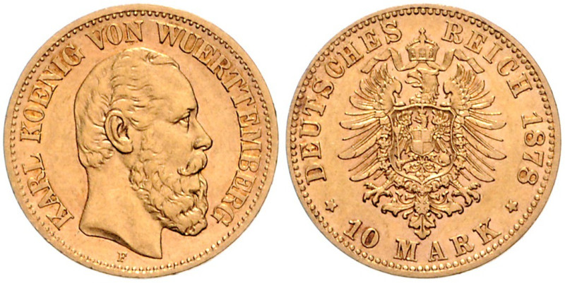 Württemberg. 
Karl 1864-1891. 10 Mark 1878 F. Jaeger&nbsp;292. . 

f.vz