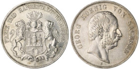 Lots. 
Lot von 5 Stücken: HAMBURG 5 Mark 1913 J, PREUßEN 5 Mark 1906 A, 2 und 5 Mark 1901 (A) Zum 200-jährigen Bestehen des Königreiches und SACHSEN ...