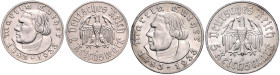 Drittes Reich. 
Lot von 2 Stücken: 2 und 5 Reichsmark 1933 A Zum 450. Geburtstag von Martin Luther. Jaeger&nbsp;352,353. . 

f.st und f.vz