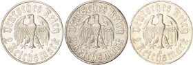 Drittes Reich. 
Lot von 3 Stücken: 2 Reichsmark 1933 D, F, G Zum 450. Geburtstag von Martin Luther. Jaeger&nbsp;352. . 

f.vz und etwas besser
