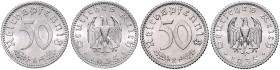 Drittes Reich. 
Lot von 2 Stücken: 50 Reichspfennig 1935 A und E. Jaeger&nbsp;368. . 

f.st