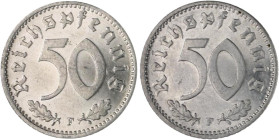 Drittes Reich. 
Lot von 4 Stücken: 50 Reichspfennig 1942 F, 1943 A, 1944 B und F. Jaeger&nbsp;372. . 

vz-st bis st-