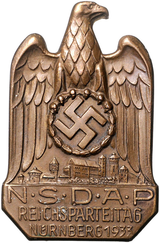 Medaillen und Abzeichen. 
Bronze-Abzeichen 1933 NSDAP Reichsparteitag, mit Nade...