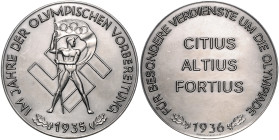 Medaillen und Abzeichen. 
Zinkmedaille 1936 (v. Deschler) Im Jahre der olympischen Vorbereitung 1935 / Für besondere Verdienste um die Olympiade 1936...