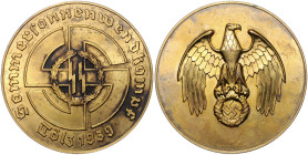 Medaillen und Abzeichen. 
Vergoldete Bronzemedaille 1939 (v. Deschler) Sommersonnenwendkampf Tölz. Hüsken&nbsp;07.02.12/3. etwas fleckige Patina, seh...