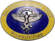 Medaillen und Abzeichen. 
Ovales Ansteckabzeichen 1939 NSFK Reichswettkämpfe - Alpenzielflug, versilberte Bronze, teilemailliert. Kaiser&nbsp;1292, T...