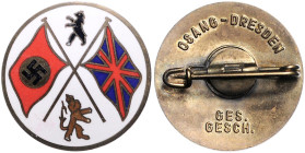Medaillen und Abzeichen. 
Mitgliedsabzeichen des Rings für deutsch-britische Freundschaft, 2. Form, emailliert, rückseitig Hersteller: Osang, Dresden...