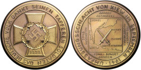 Medaillen und Abzeichen. 
Vergoldete Bronzemedaille 1941 auf die Umfassungsschlacht von Kiew, moderne Prägung der Porzellanmedaille. vgl.&nbsp;Scheuc...