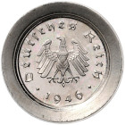 Alliierte Besetzung. 
10 Pfennig 1946 F Einseitiger Abschlag der Adlerseite auf größerem Kupfer-Nickel-Schrötling (Sotheby's Auktion 1954 - Prägungen...
