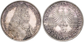 BRD. 
5 DM 1955 G Zum 300. Geburtstag des Markgrafen v. Baden 'Türkenlouis'. Jaeger&nbsp;390. kl. Kr., Patina. 

vz-