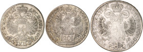 Haus Habsburg. 
Maria Theresia 1740-1780. Lot von 3 Münzen: 17 Kreuzer 1751, 20 Kreuzer und 1/2 Konventionstaler 1751. Herinek&nbsp;1019,835. . 

s...