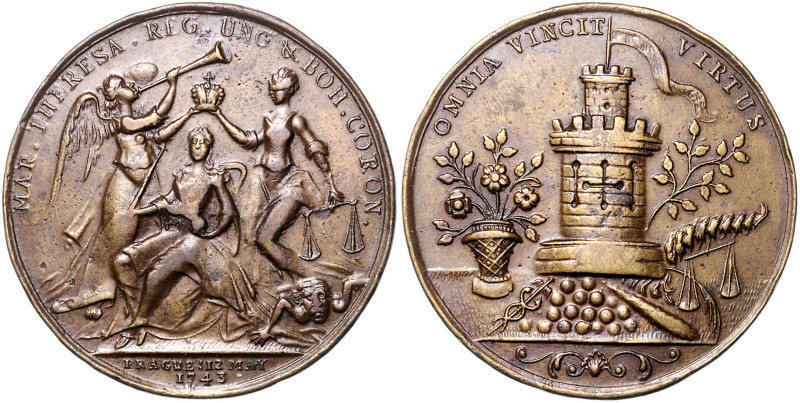 Haus Habsburg. 
Maria Theresia 1740-1780. Bronzemedaille 1743 (unsign.) auf ihr...