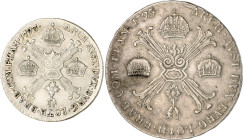 Haus Habsburg. 
Franz II.(I.) 1792-1835. Lot von 2 Stücken für die österreichischen Niederlande: 1/4 Kronentaler 1793 B und Kronentaler 1795 (?) C mi...