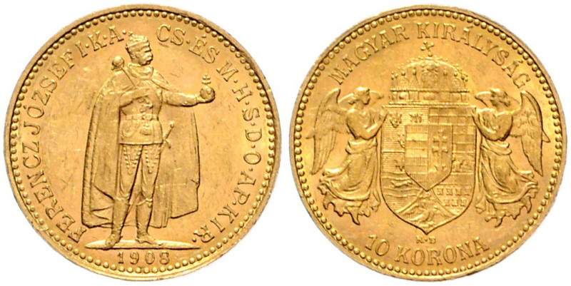 Ungarn. 
Franz Joseph I. 1848-1916. 10 Kronen 1908 B. Jaeger/Jaeckel&nbsp;408, ...