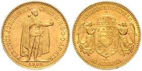 Ungarn. 
Franz Joseph I. 1848-1916. 10 Kronen 1908 B. Jaeger/Jaeckel&nbsp;408, Friedberg&nbsp;252, Herinek&nbsp;408. . 

ss+