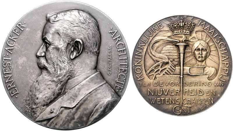 Belgien-Lots. 
Lot von 4 Stücken: Silbermedaille 1910 (v. Devreese) auf Ernest ...