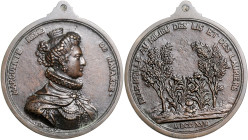 Frankreich. 
Heinrich II. 1547-1559. Bronzegussmedaille 1718 (v. Cure) auf seine Gemahlin Marguerite von Navarra 'Sie leuchtet inmitten von Lilien un...