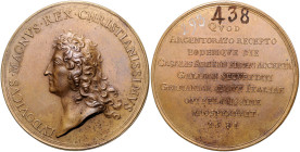 Frankreich. 
Ludwig XIV. 1643-1715. Versilberte Bronzemedaille 1681 (v. Molart) auf die Unterwerfung von Straßburg und Casale, Rs: Tuschezahlen. E.u....