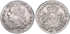 Frankreich. 
Ludwig XV. 1715-1774. 1/5 Ecu 1774 BB-Strasbourg \'e1 la vielle t\'eate. Gadoury&nbsp;300, Duplessy&nbsp;1687. gestichelt. 

ss-vz