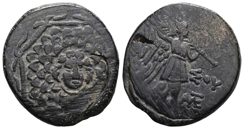 Pontos, Amisos, AE,Time of Mithradates VI Eupator, Circa 85-65 BC.
Obv: Aegis f...