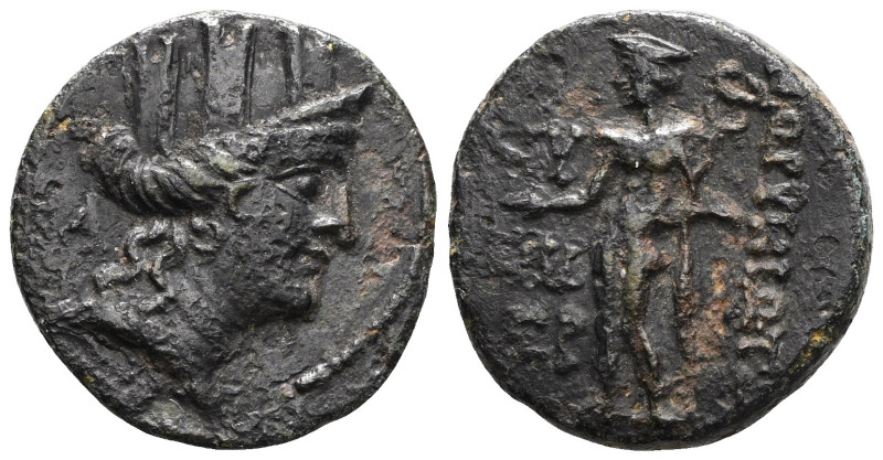 Greek
Cilicia, Kelenderis AE (Bronze) 2nd-1st centuries BC
Obv: Turreted, diad...
