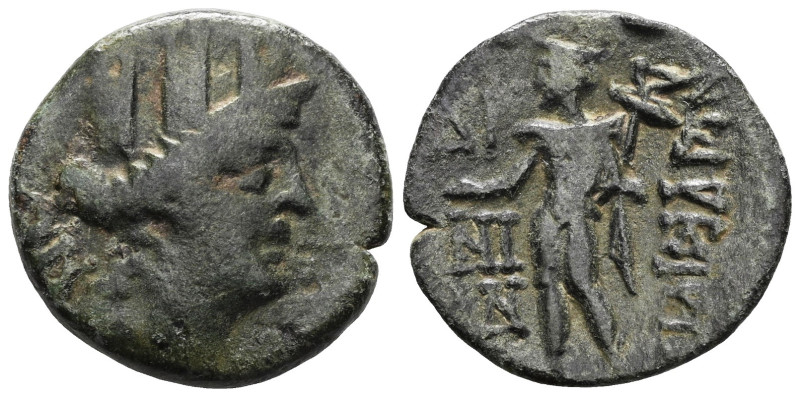Greek
Cilicia, Korykos, AE 1st cent. BC 
Obv: Turreted head of Tyche right; ΔΤ...