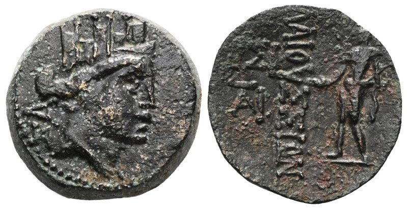 Greek
Cilicia, Korykos, AE, ca. 1st century BC. 
Obv: Turreted head of Tyche r...
