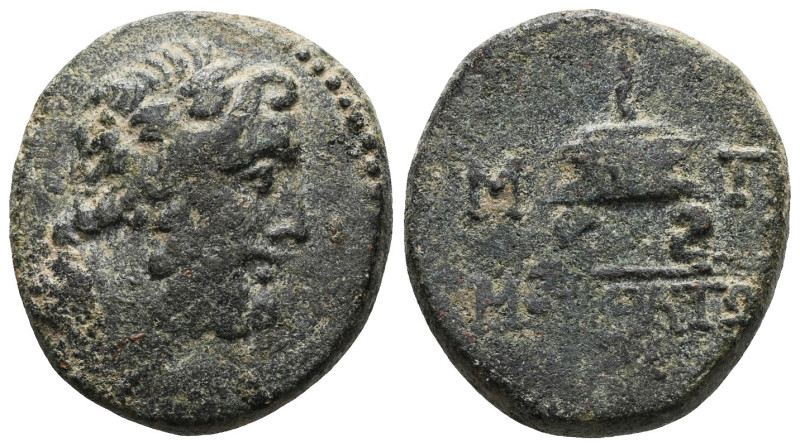 Greek
 CILICIA. Mopsos. 164-27 BC. AE
Laureate and draped bust of Zeus to righ...
