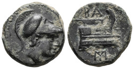 Kings of Macedon, Demetrios I Poliorketes,AE, Circa 300-295 BC. Salamis.Obv: Helmeted head of Athena to rightRev: Prow of galley to right; BA above, m...