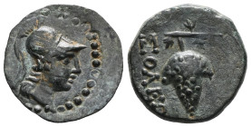 GreekCilicia, Soloi-Pompeiopolis AE (Bronze) ca 2nd-1st centuries BCObv : Helmeted head of Athena to right.Countermark : sembol within round incuse.Re...