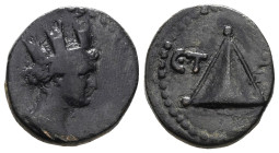 Cappadocia, Caesarea, AE . Trajan (98-117AD) issue year 15 (AD 112/13) Obv: draped bust of Tyche, r.Rev: ΕΤ ΙΕ; pyramidRef: RPC III.3142 . Very Fine....