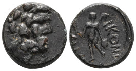 GreekLycaonia, Ikonion, AE (Bronze), 1st century BC. Obv: Laureate head of Zeus to right.Rev: ЄIKON[I] - ЄωN, Perseus standing left, holding harpa in ...