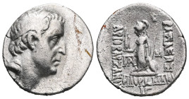 Greek Cappadocia, Ariobarzanes I. Drachm; Cappadocia, Ariobarzanes I; Year 13=83/82 BC, Drachm,  Cf. BM-4 and Sear-7301. Obv: Diademed head of king r....