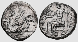 CAPPADOCIA , Ariarathes I
CAPPADOCIA, Kings of. Ariarathes I. 333-322 BC. AR Drachm . Gaziura mint. Baal of Gaziura seated left, holding eagle, grain...